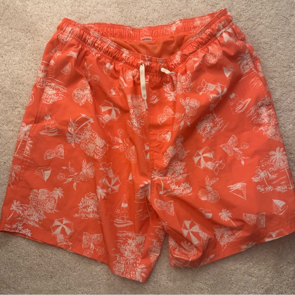 NWOT Board Shorts Orange w/ White Tropical Pattern. Sz L